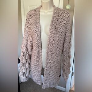 Wishlist Chunky Knit Cardigan with Textured Bubble Sleeves